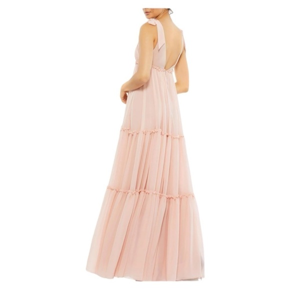 NWT Mac Duggal leena for Blush Pink Tiered Chiffon Plunging V-Neck Maxi Dress - Picture 8 of 8